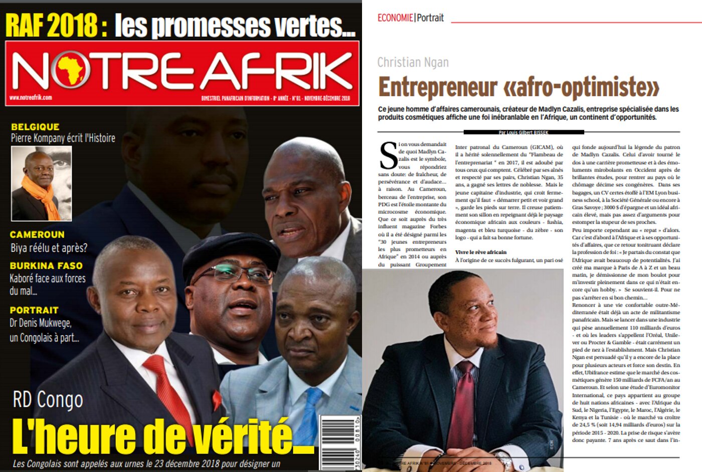 Portrait de M. Christian Ngan dans le magazine Notre Afrik Portrait de M. Christian Ngan dans le magazine Notre Afrik